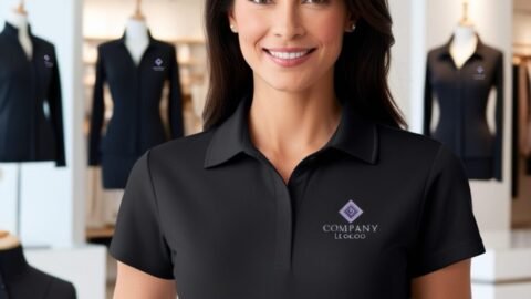 Camisa polo feminina uniforme preta